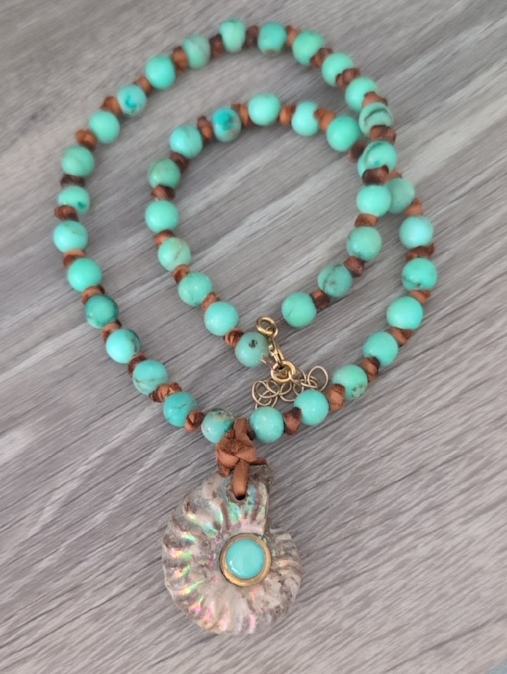 Turquoise Bead Ammonite Vintage Necklace - Women Jewelry